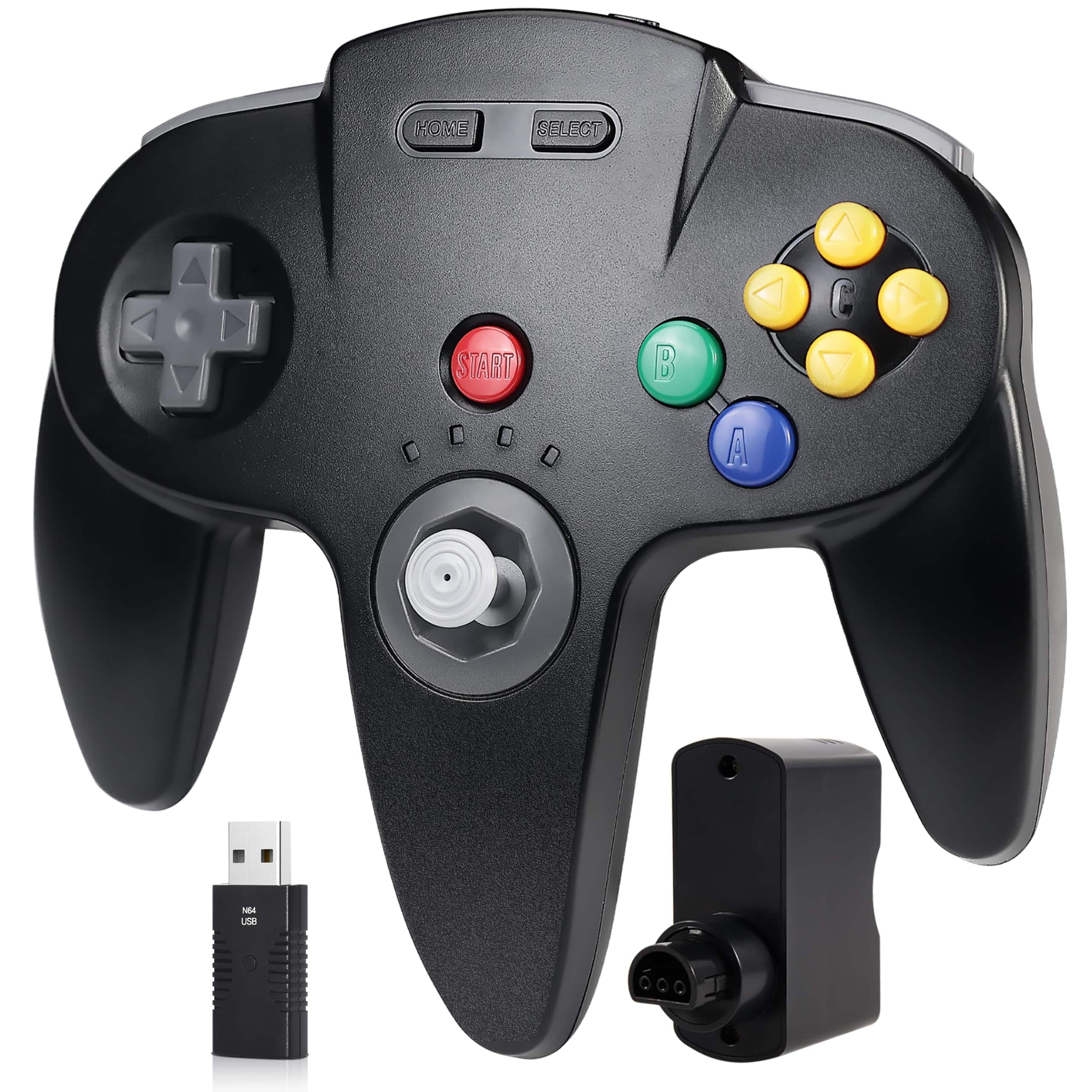 HM 1810 - Wireless N64 Online Controller 2.4 Ghz Usb & Receiver Compatible With Windows Pc Macos Raspberry Pi / 2 - Black