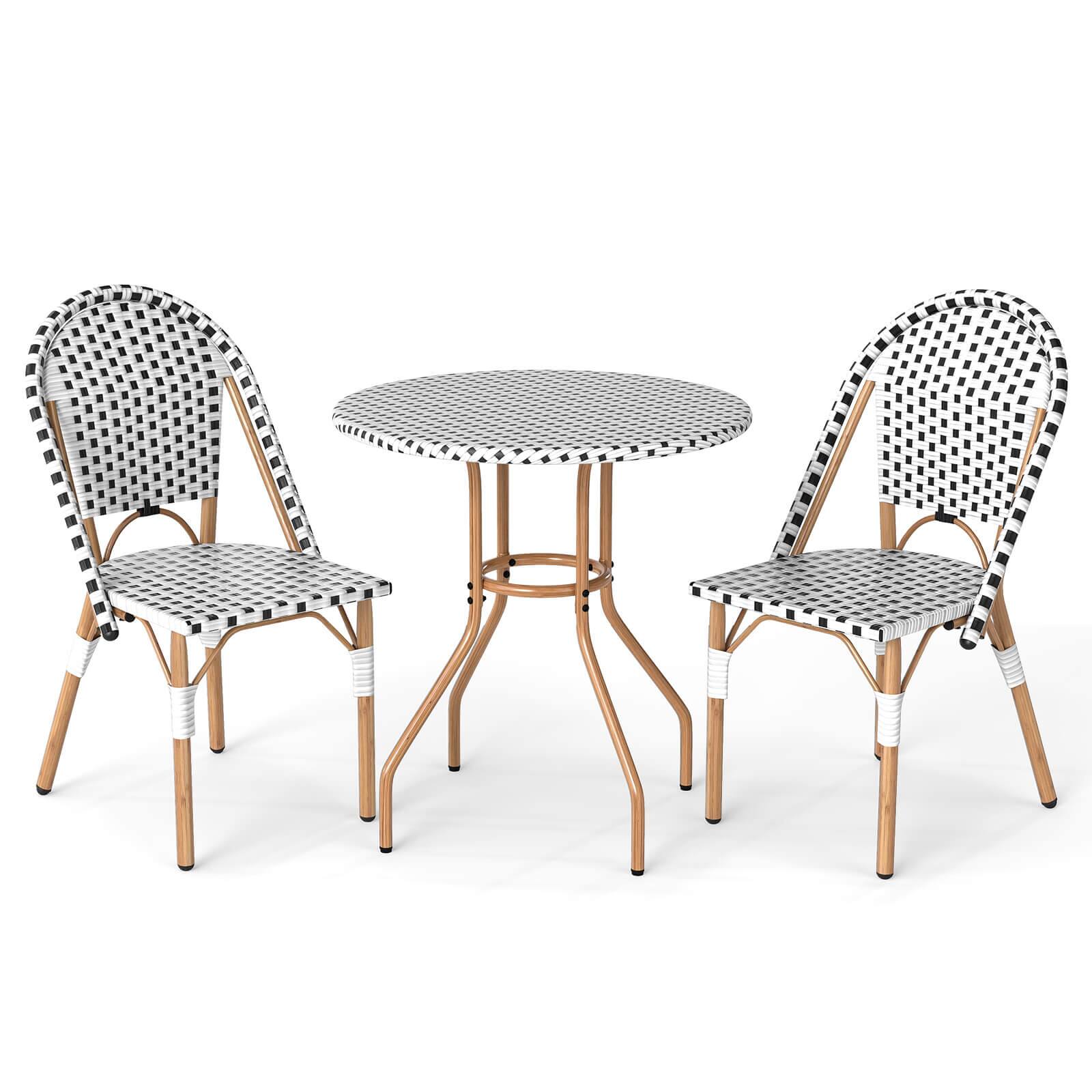 Alt View 9. Costway - Costway 3 PCS French Bistro Table Chair Set Wicker Round Table & 2 Dining Chairs - Black + White,Natural.