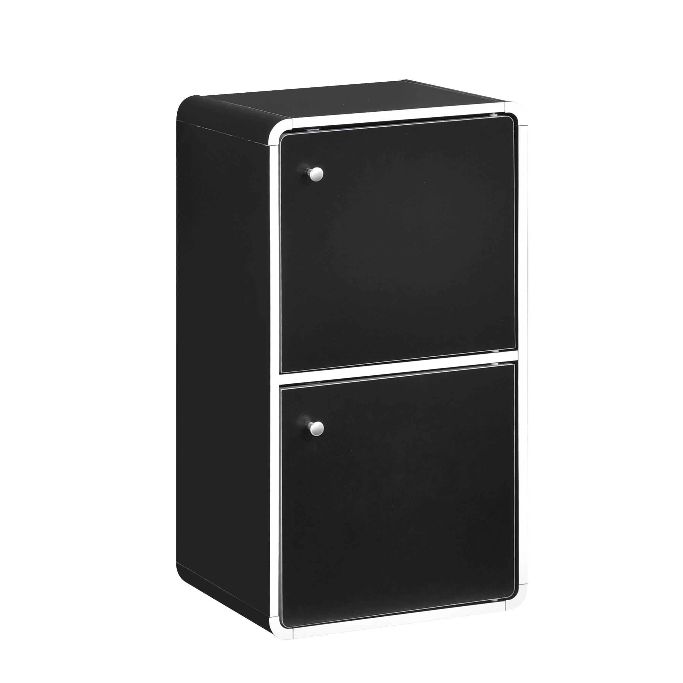 Angle. Kings Brand Furniture - Kings Brand Furniture Dothan Wood 2-Cubed Closed Bookcase - Storage Shelf Organizer Bookshelf - Black.