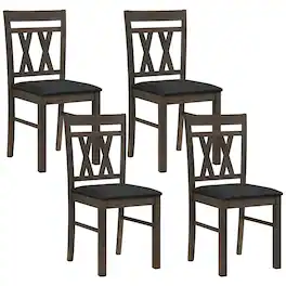 Costway - Dining Chairs Set of 4 with Solid Rubber Wood Frames for Dining Room, Living Room - Rustic Gray + Black