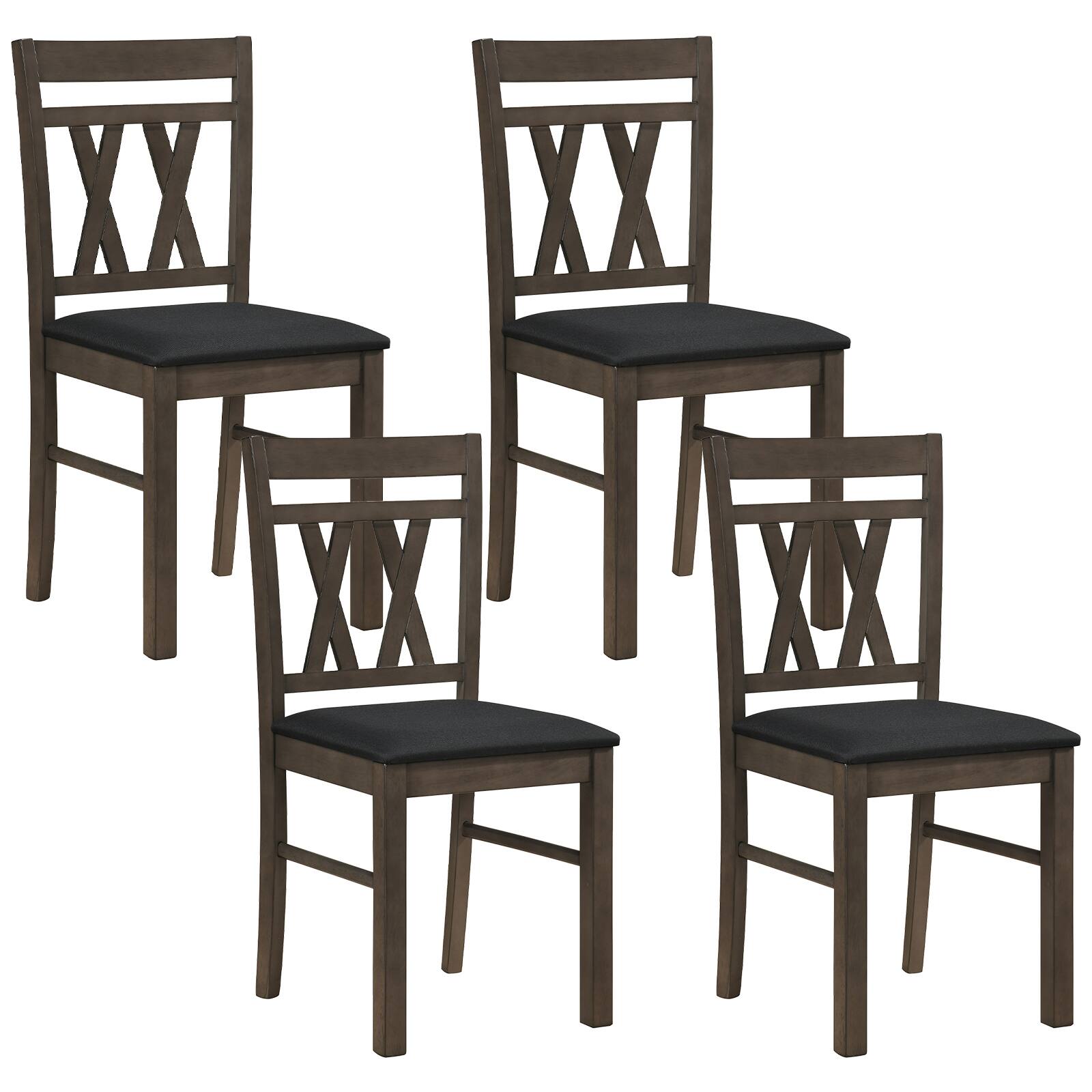 Front. Costway - Costway Dining Chairs Set of 4 with Solid Rubber Wood Frames for Dining Room, Living Room - Rustic Gray + Black.