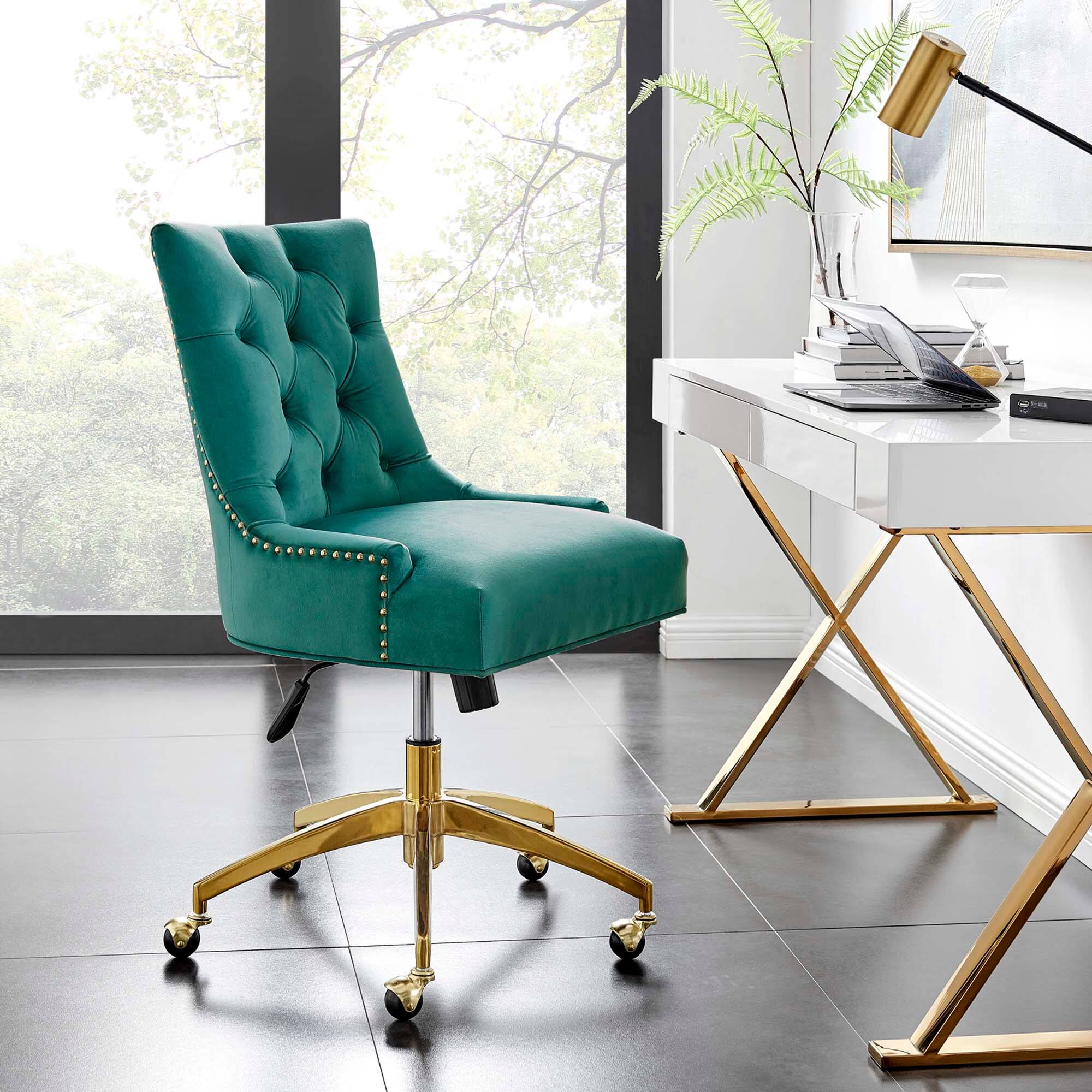 Left. Modway - Regent Tufted Performance Velvet Office Chair by Modway - Gold Teal.