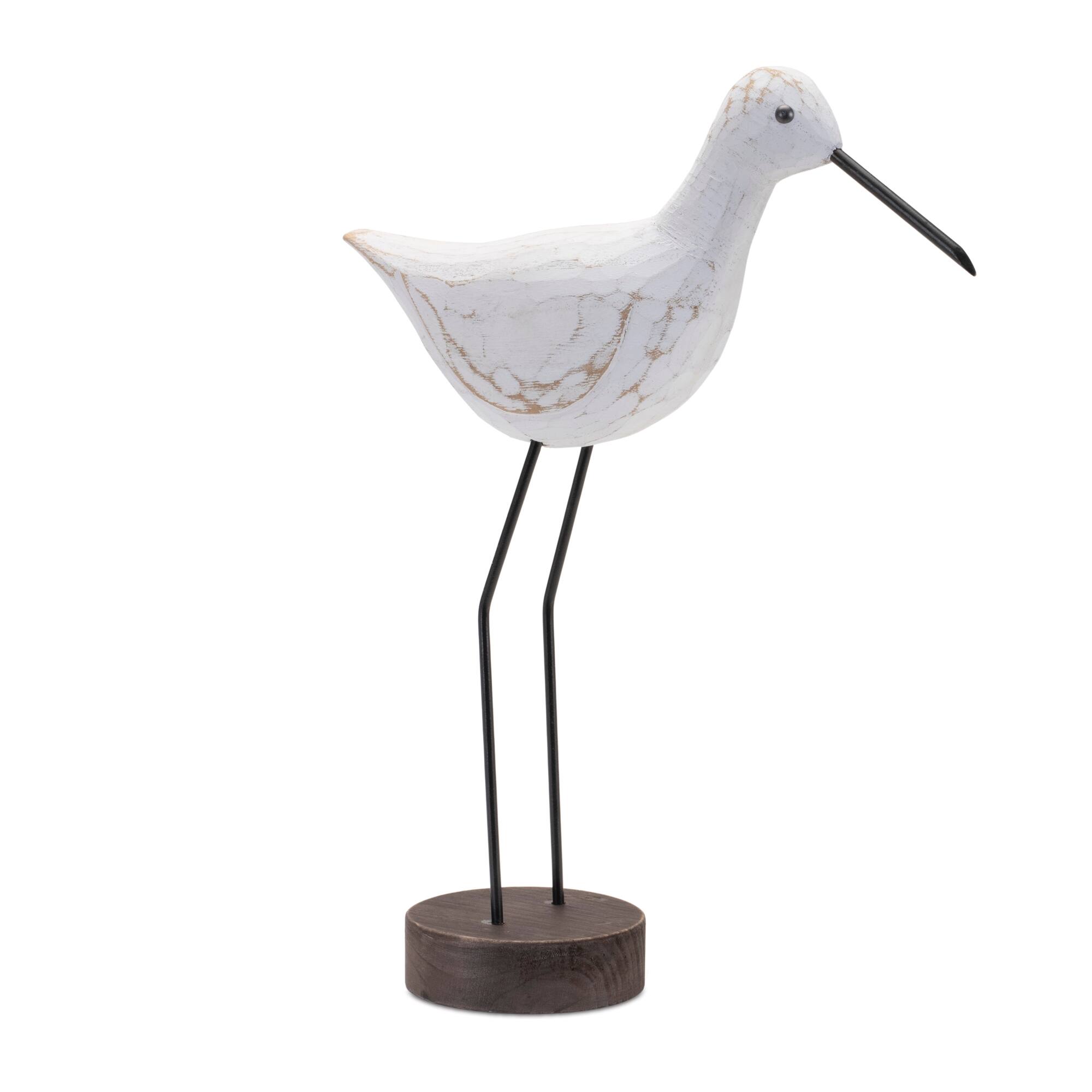Left. BreeBe - Carved Wood Sea Bird with Metal Stand (Set of 2) - White, Brown.