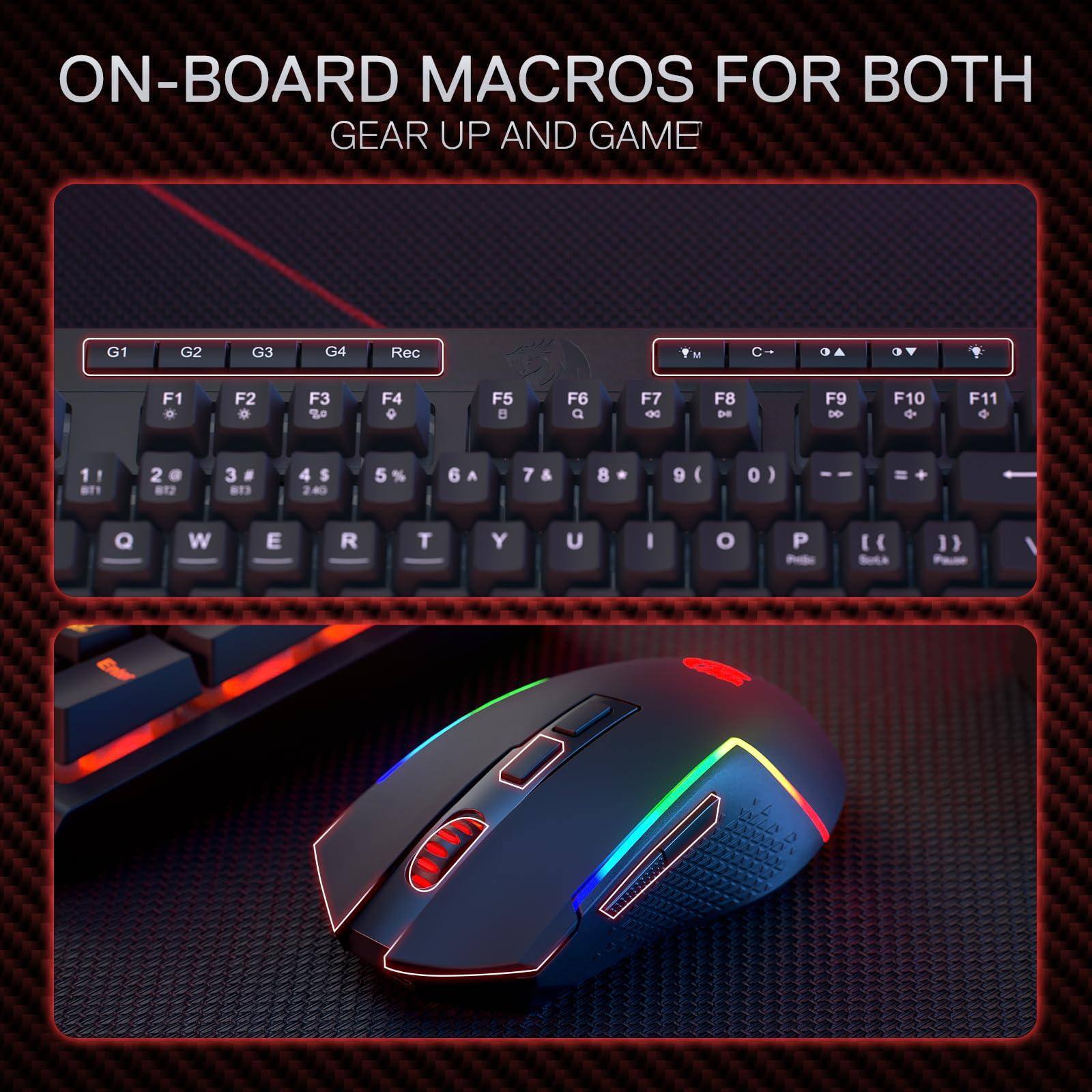 ON-BOARD MACROS FOR BOTH  
GEAR UP AND GAME  

G1 G2 G3 G4 Rec Tu M C- F1 . F2 . F3 2 F4 F5 F6 a F7 DD F8 DE F9 DD F10 + F11 1 BF 2 . 812 3 . B1 4 S 2.40 5 % 6 A 7 & 8 9 () 0 Q W E R T Y U I o P - [ Suca 1) *L ma OLLD A