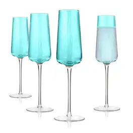 Artland - Soho Optic Champagne Flute Set of 4, 8.5 oz Crystal - Turquoise