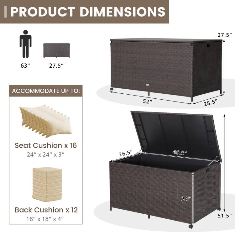 PRODUCT DIMENSIONS

27.5" x 63" x 27.5"

ACCOMMODATE UP TO:

Seat Cushion x 16
24" x 24" x 3"

Back Cushion x 12
18" x 18" x 4"