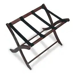 FurniFact - Brown Solid Wood Folding Luggage Rack for Suitcases with Sturdy Straps - Walnut