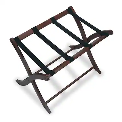 Front. FurniFact - Walnut Brown Solid Wood Folding Luggage Rack for Suitcases with Sturdy Straps - Walnut.