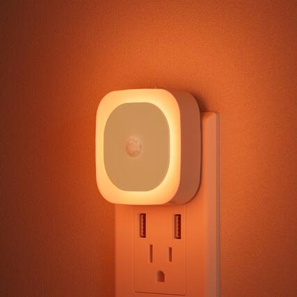 Front. Dazzed Corner - 2 Pack Dimmable Plug-in Night Light with Motion & Dusk to Dawn Sensor, Auto ON/Off - Amber.