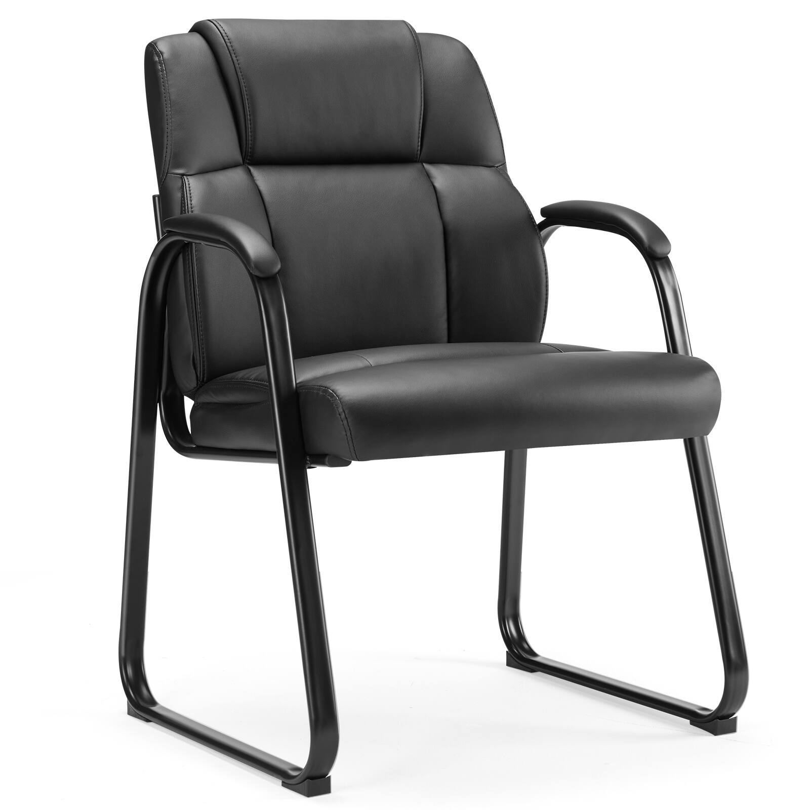 Spaco - Big and Tall PU Leather Waiting Room Chairs,Padded Arms Guest Seating for Elderly,Conference Lobby Reception Chair - Black