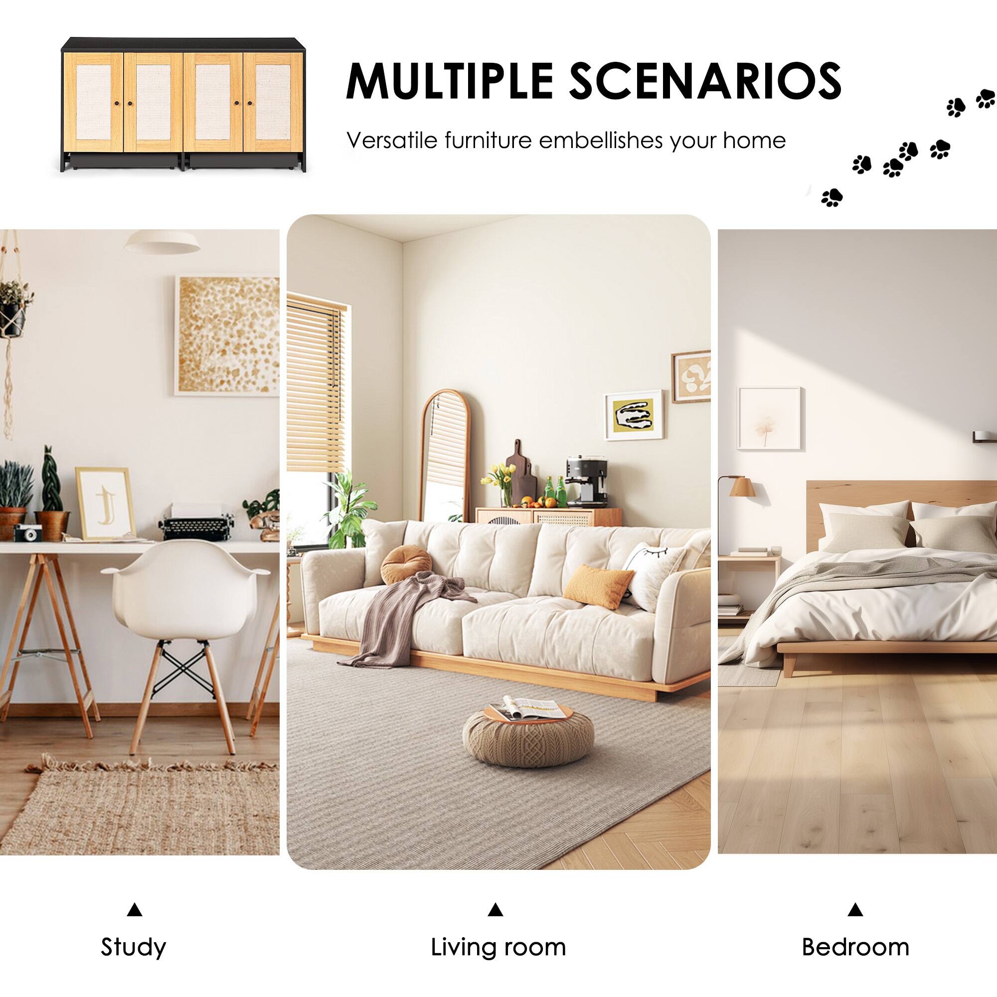 MULTIPLE SCENARIOS  
Versatile furniture embellishes your home  

Study  
Living room  
Bedroom