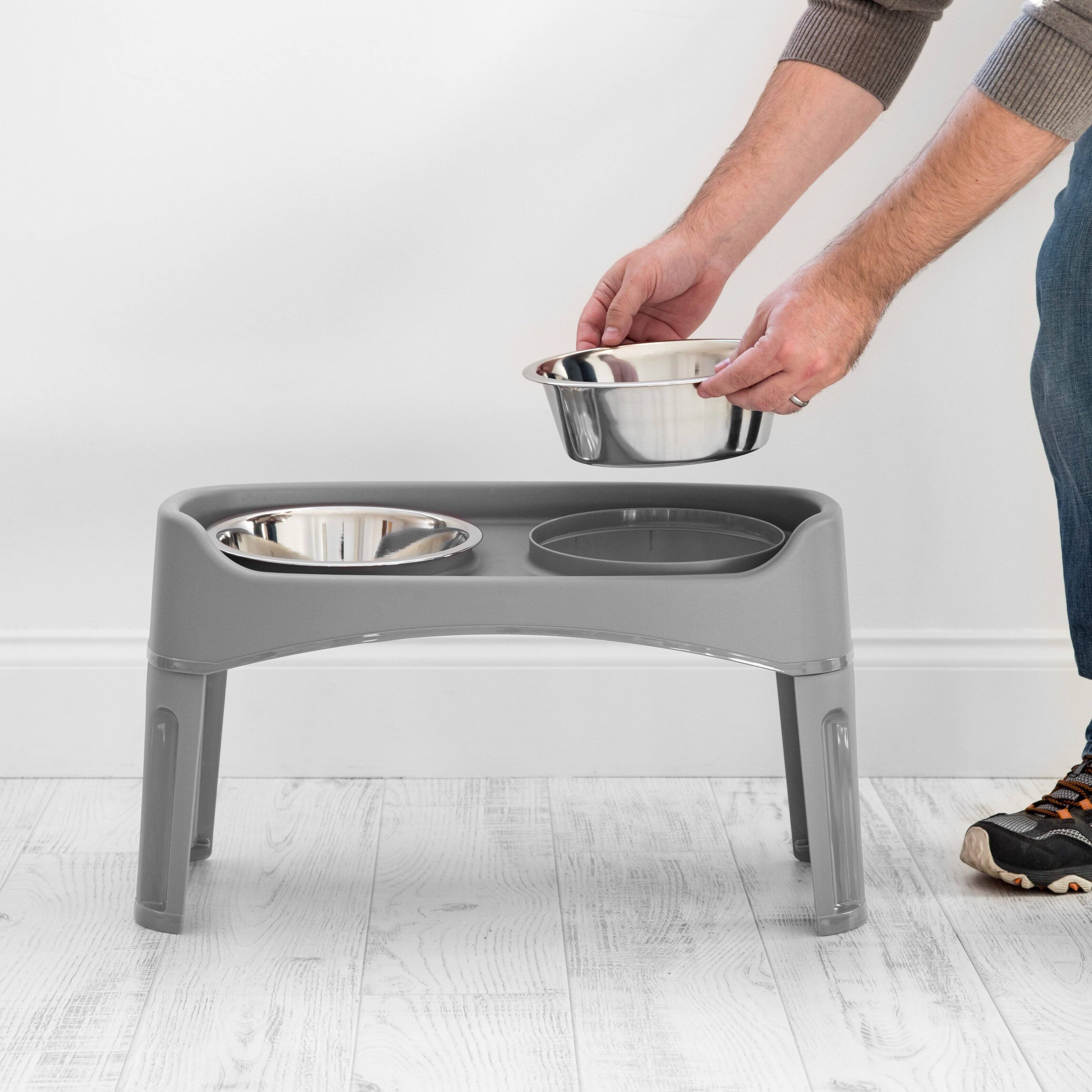 Alt View 4. IRIS USA - IRIS USA Elevated Dog Bowls, Adjustable Height, 2 Thick 64 oz Stainless Steel Bowls - Gray.
