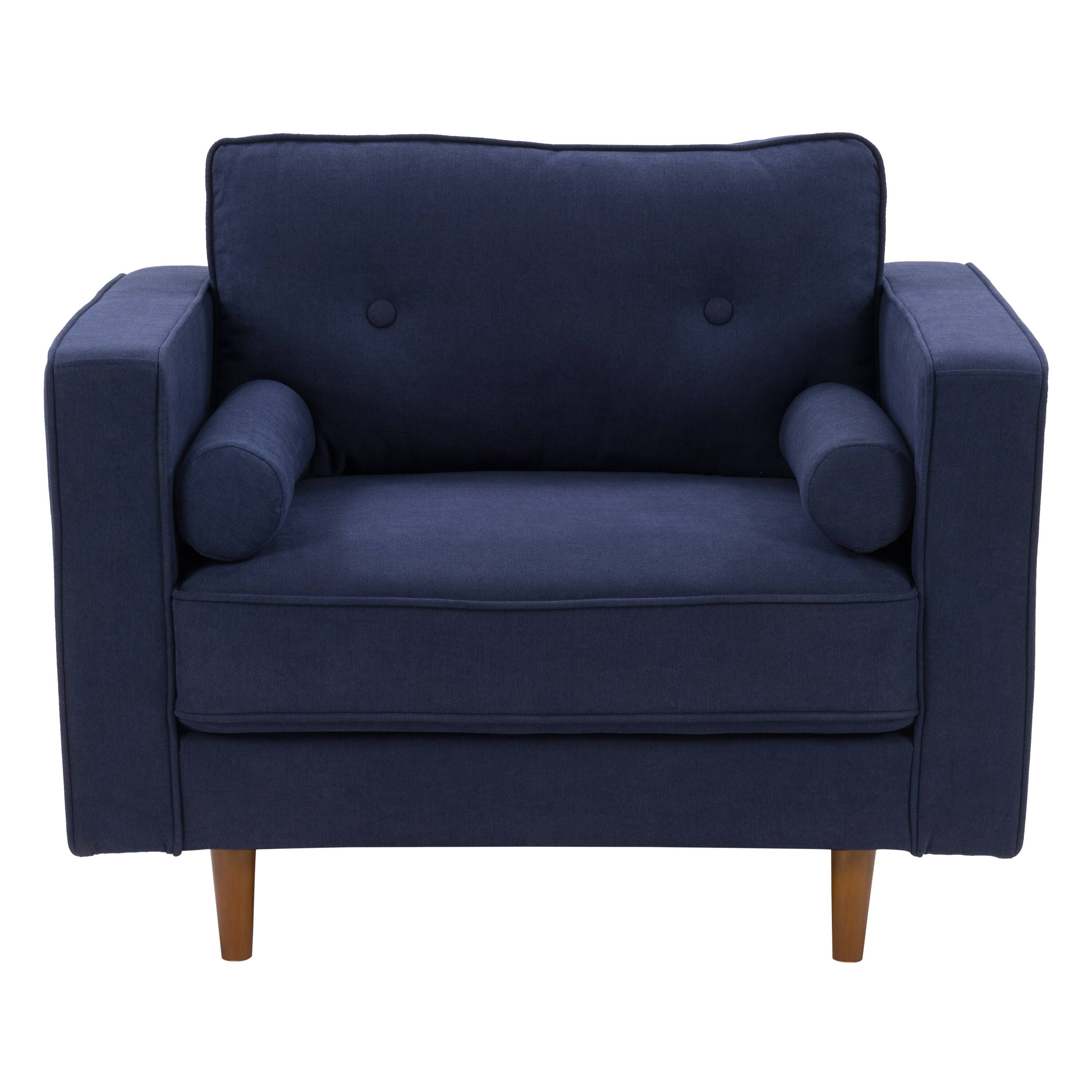 Front. CorLiving - Mulberry Fabric Upholstered Modern Accent Chair - Navy Blue.