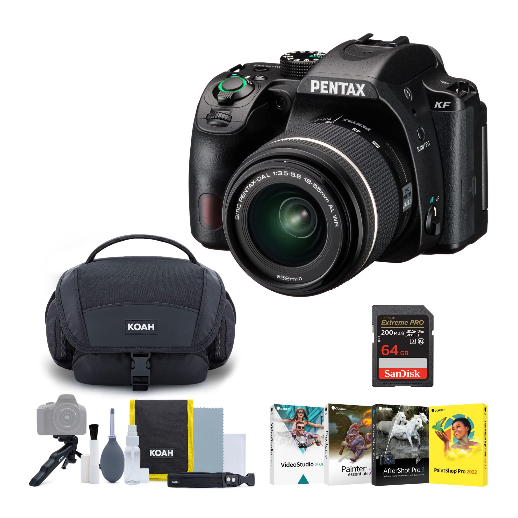Ricoh - Pentax KF DSLR Camera (Black) and 18-55mm F3.5-5.6 Lens Bundle with Accesories
