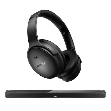 Front. Bose - Bose Smart Ultra Soundbar with QuietComfort Noise Cancelling Headphones (Black) - Black.