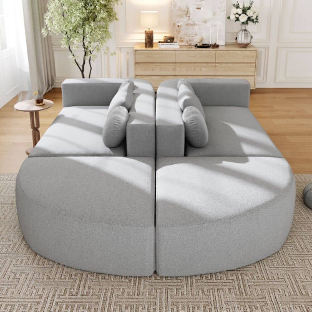 Back. LUCKY ONE - 114.9" Boneless Modular Free-Combined Compression Sofa Bed w/ Curved Ends Deep Seating - Grey.