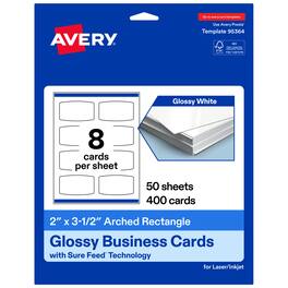 Avery - Arched Rectangle Business Cards, 2" x 3-1/2", 400 Total - Glossy White