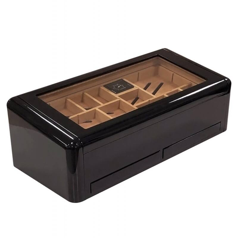Angle. Prestige - The Baldwin Humidor - High Lacquer Jet Black Finish.
