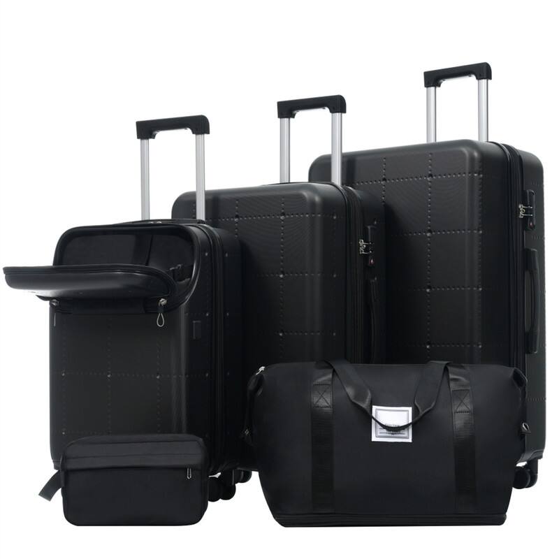 Alt View 8. HTUTWOO - Hardside Luggage - 5 Piece with Bags -20" Half-opening Carry on with USB Port,Expandable 24"/28",Spinner Wheels,TSA Lock - Black.