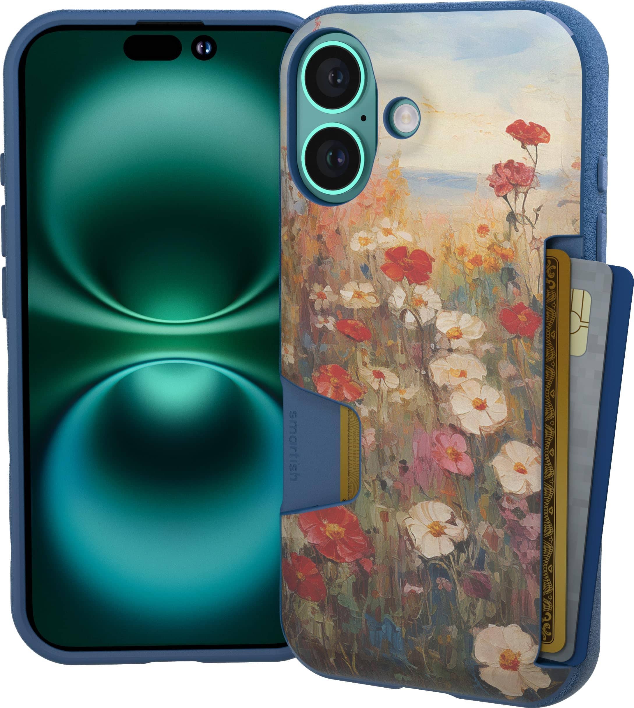 Smartish - iPhone 16 Wallet Case - Wallet Slayer Vol 1 - Protective Slim Card Holder Cover - Wildflower Fields