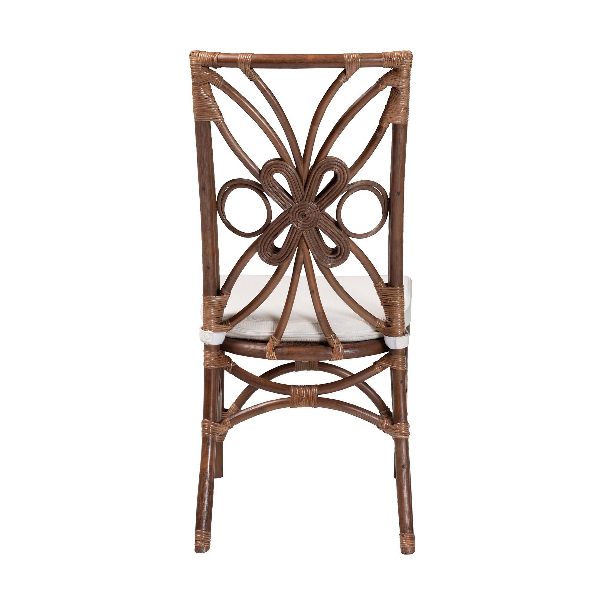 Back. bali & pari - bali & pari Brama Natural Rattan Dining Chair with Decorative Backrest and Cushioned Seat - Light Brown.