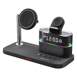YONWAY - 3 in 1 Portable Wireless Charger with Clock and RGB Lamp, Magnetic Charging Stand for iPhone, Watches, Airpods