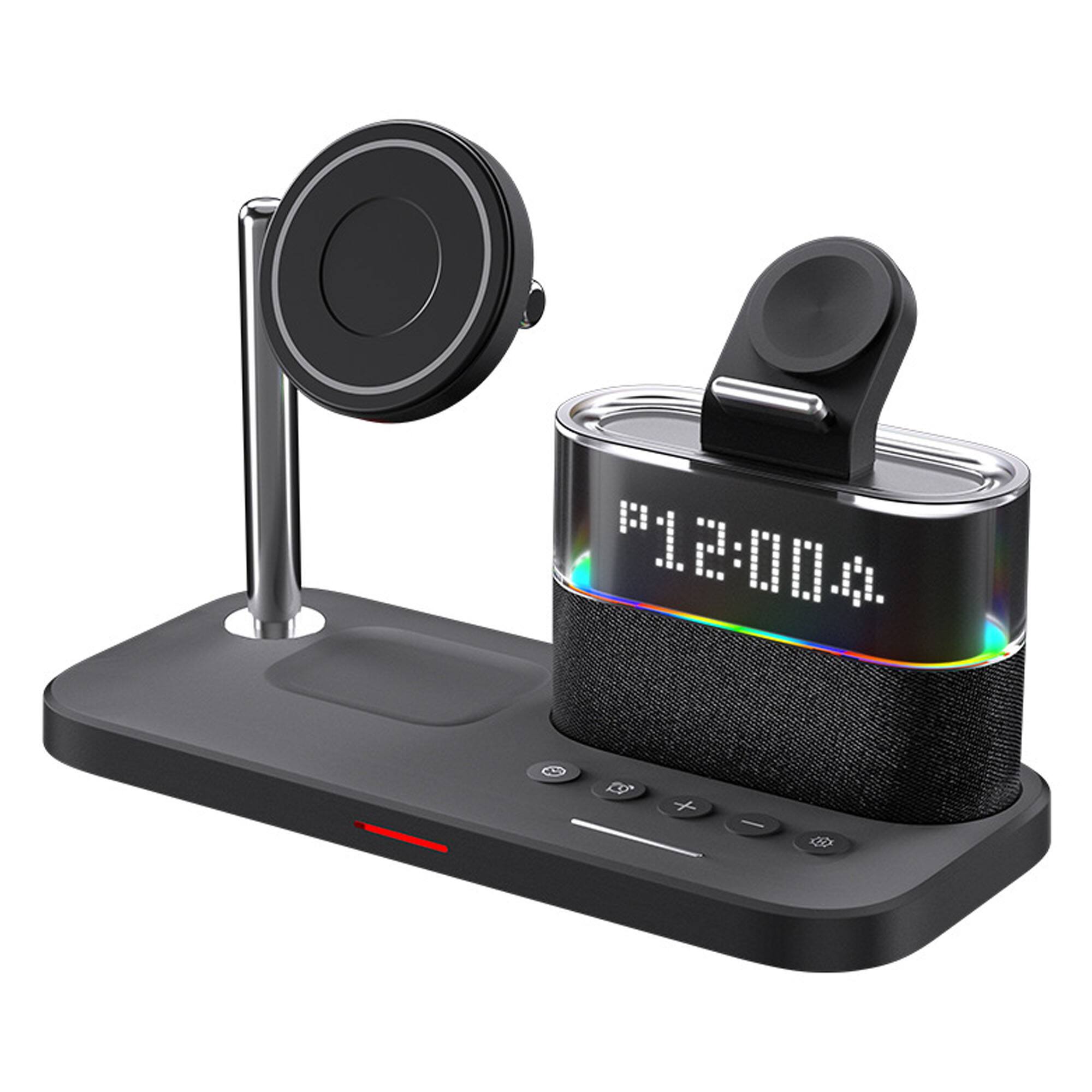 Front. YONWAY - 3 in 1 Portable Wireless Charger with Clock and RGB Lamp, Magnetic Charging Stand for iPhone, Watches, Airpods.