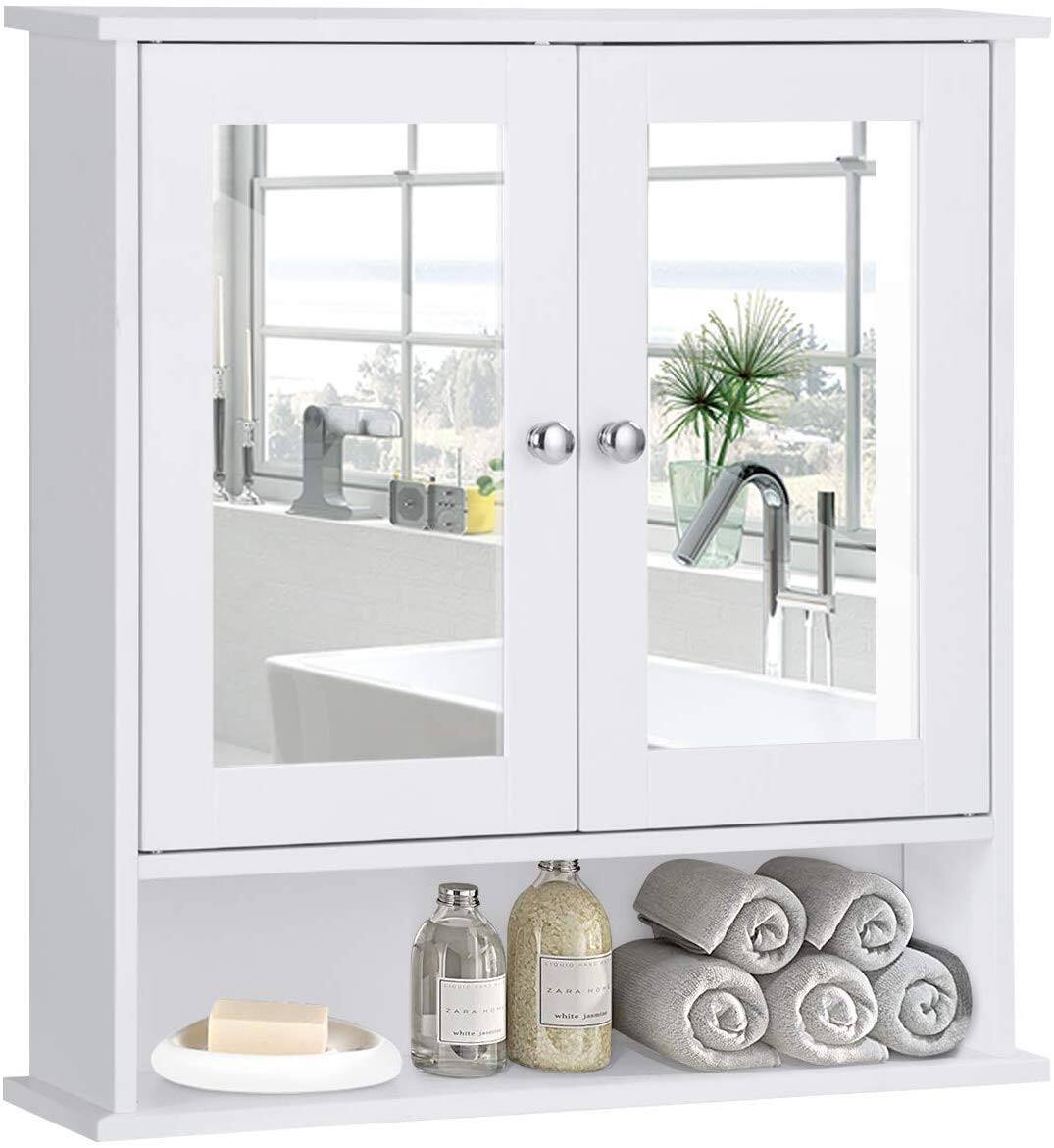 Front. Winado - Wall Mount Bathroom Storage Cabinet Kitchen Cupboard Organizer W/ Mirror Doors - White.