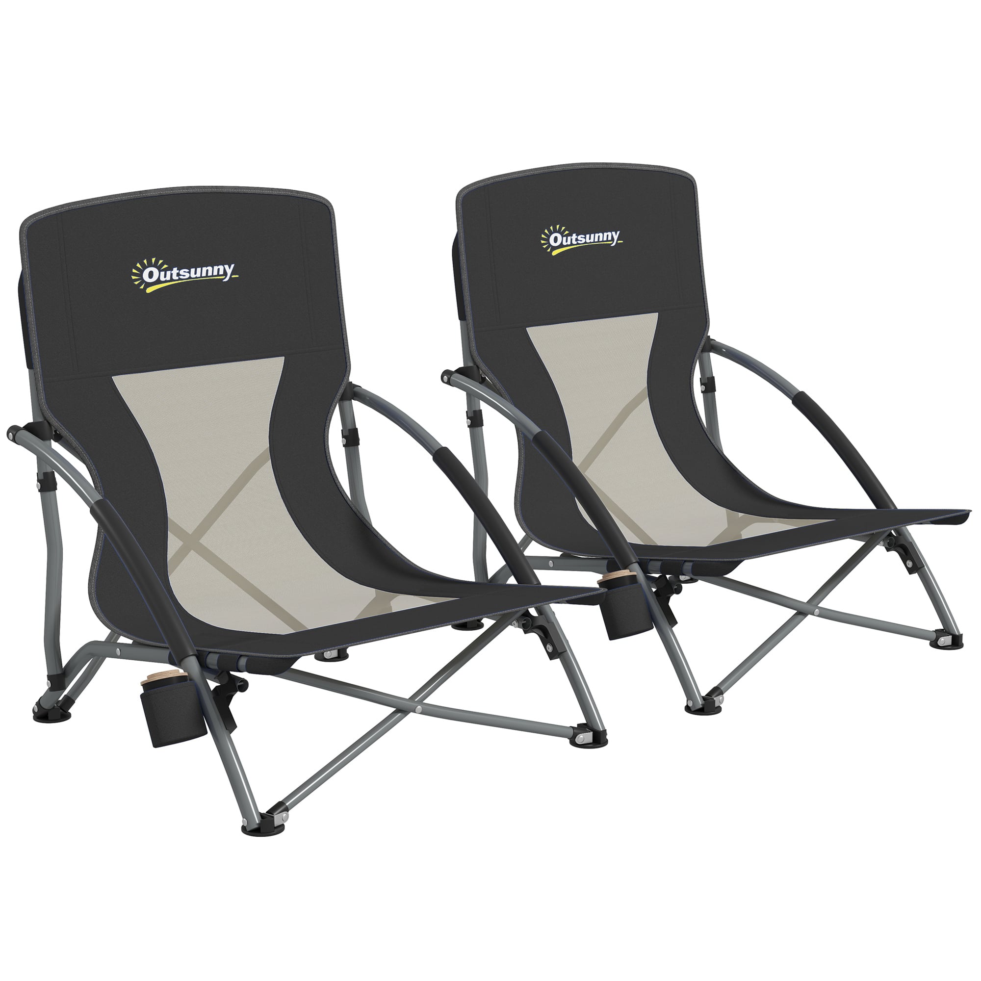 Outsunny - of 2 Folding Beach Chairs with Mesh Back - Black