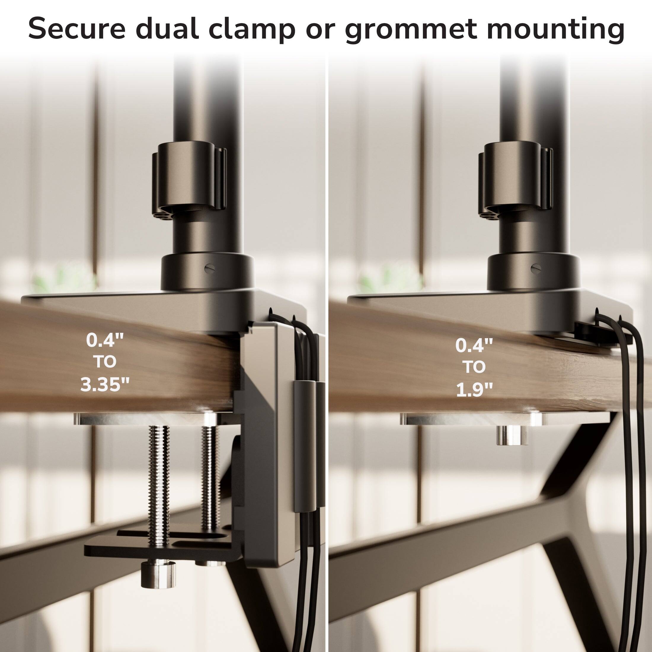 Secure dual clamp or grommet mounting  
0.4" TO 3.35"  
0.4" TO 1.9"