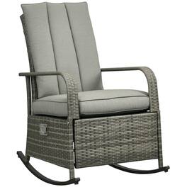 PULUZ - PE Rattan Rocking Recliner with Footrest - Gray
