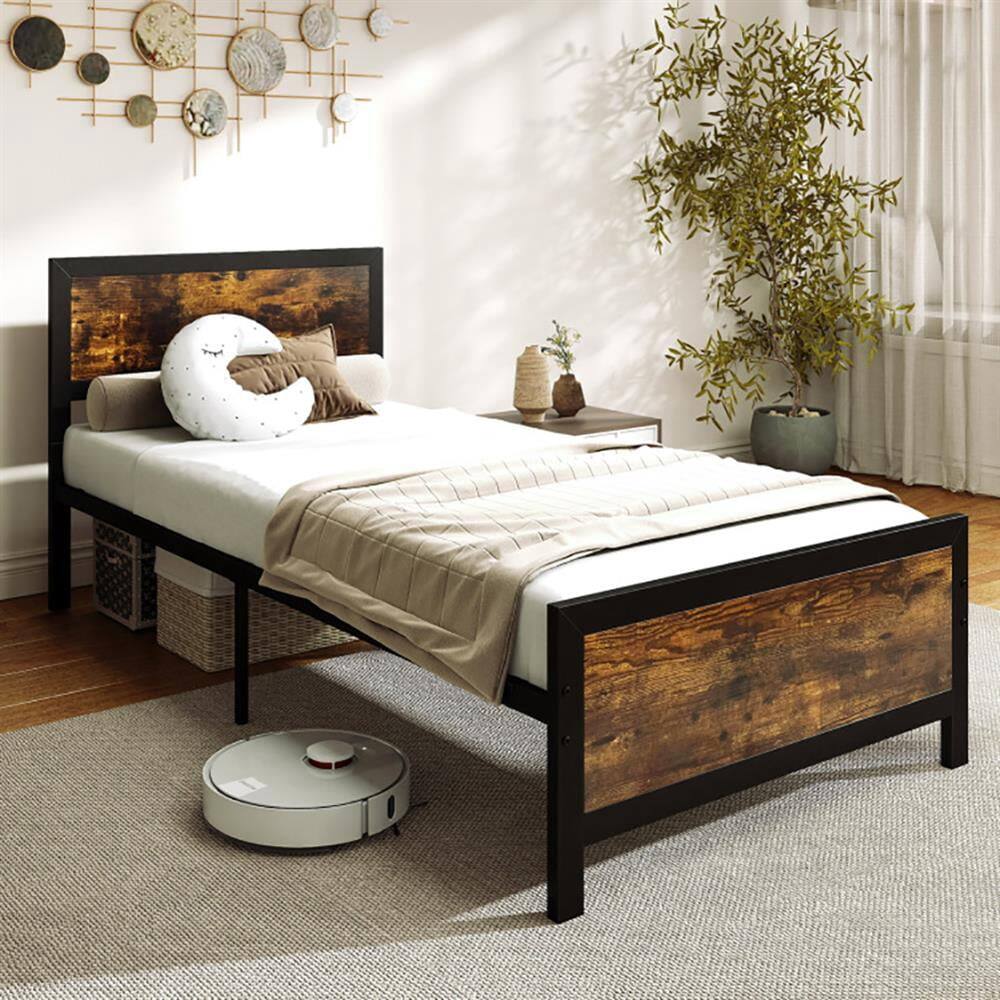 Alt View 1. Kadyn - Platform Bed Frame Bedroom Bed FrameMetal Bed Frame with Headboard and FootboardTwin Size - Brown.