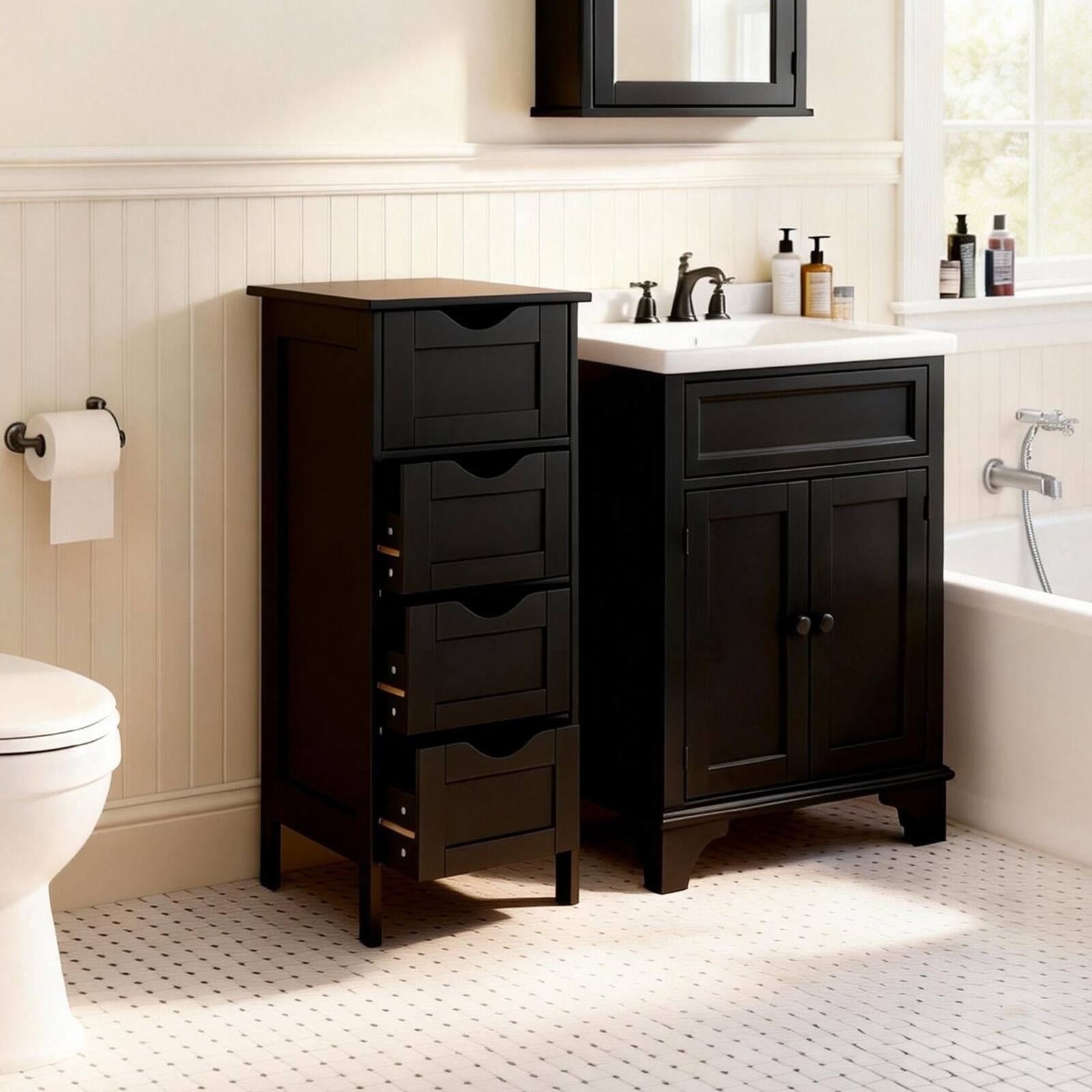 Alt View 4. Winado - Wooden Floor Freestanding 4 Drawers Dresser Bedroom Cabinet Free Standing Organizer Bathroom Storage Organizer Rack - Black.