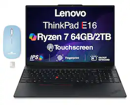 Lenovo - Upgraded - ThinkPad E16, 16" Touchscreen, Ryzen 7 250, 64GB DDR5, 2TB SSD, FP, Backlit KB, Win 11 Pro) w/Dockztorm Wireless Mouse