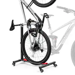 VEVOR - Bike Stand, Freestanding Vertical & Horizontal Bike Storage Rack, with Lockable Casters, Height Adjustable Carbon Steel - Black