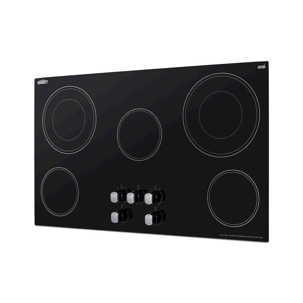 Angle. SUMMIT - 36" Wide 208-240V 5-Burner Radiant Cooktop - Black.