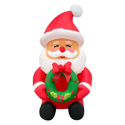 Front. GOOSH Inflatables - GOOSH 5.2FT Santa Holding Wreath Inflatable with LED Lights for Outdoor Christmas Décor - Red.