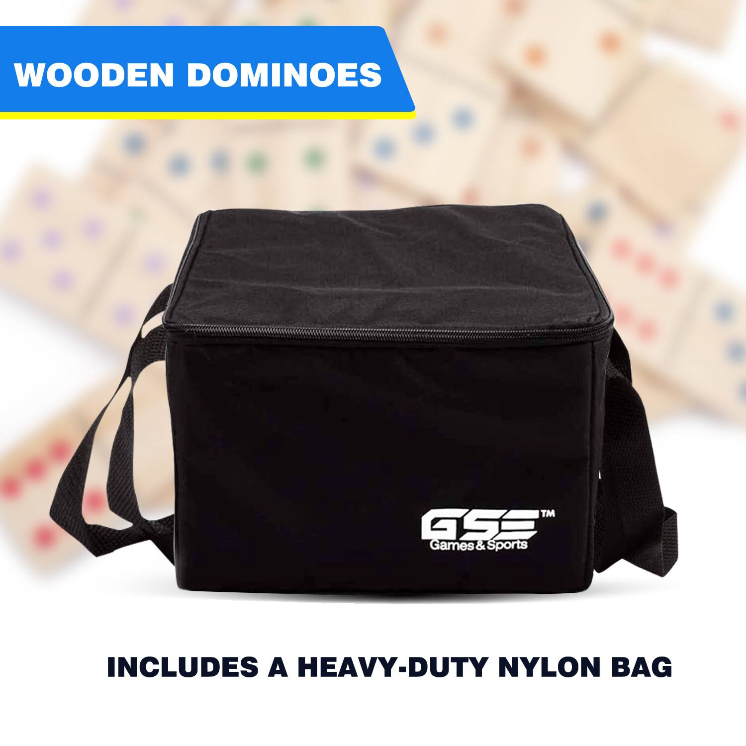 WOODEN DOMINOES, INCLUDES A HEAVY-DUTY NYLON BAG, GSE Games & Sports