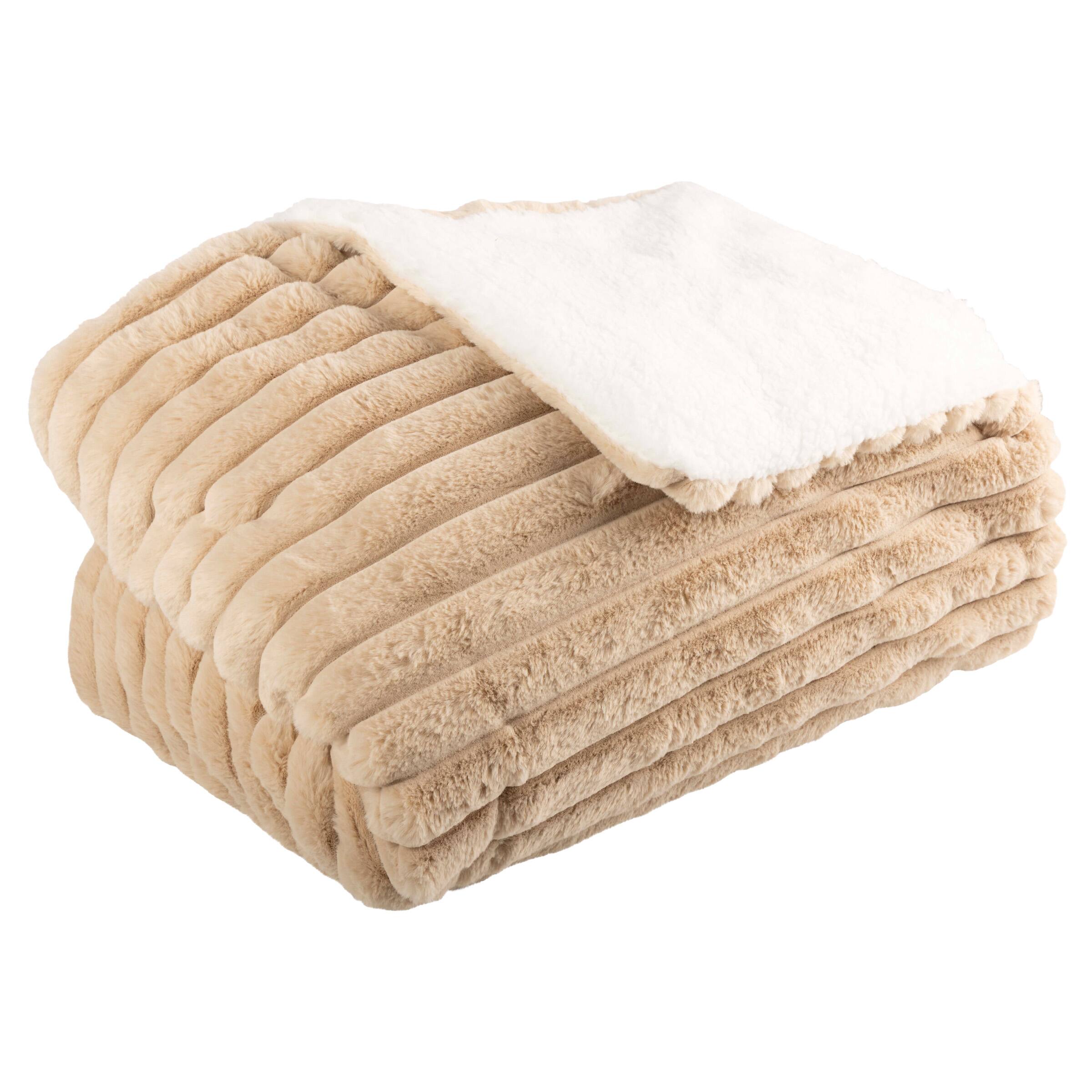 Left. Lavish Home - 60x70in Faux Fur Throw Blanket - Taupe.