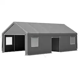 Mondawe - 13x26 FT Carport Canopy with 2 Roll-Up Doors and 1 Side Door, Removable End Walls & Windows - Gray