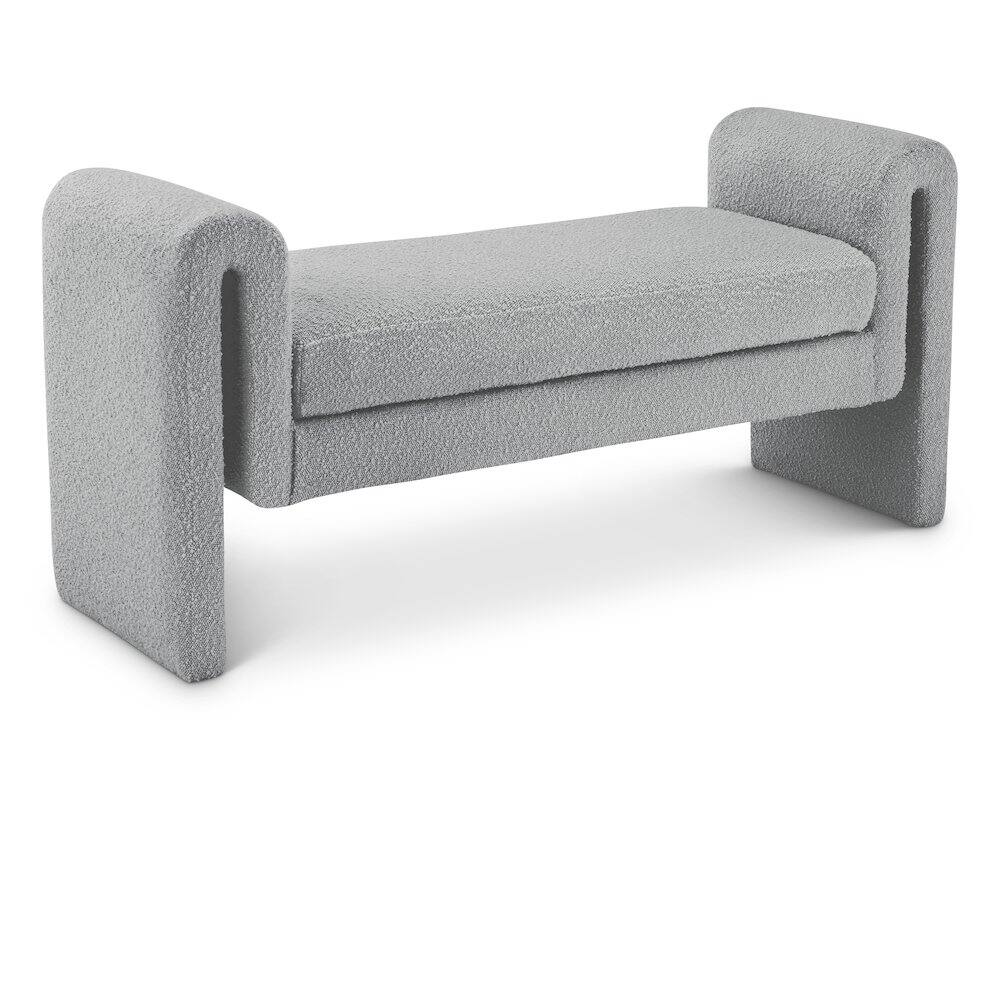 Front. Meridian Furniture - Stylus Grey Boucle Fabric Bench - Grey.