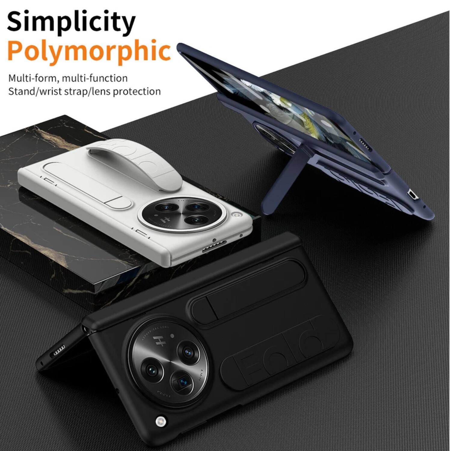 Simplicity  
Polymorphic  
Multi-form, multi-function  
Stand/wrist strap/lens protection