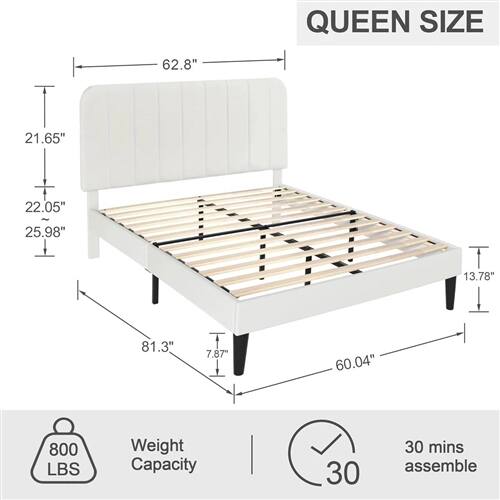 QUEEN SIZE  
62.8" x 81.3" x 21.65" x 22.05" x 25.98" x 13.78" x 60.04" x 7.87"  
800 LBS Weight Capacity  
30 mins assemble