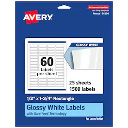 Avery - Glossy Rectangle Labels, .5" x 1.75", 1,500 Total - White