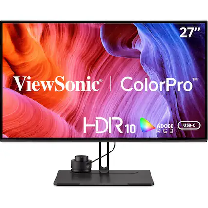 Front. ViewSonic - ColorPro 27" ColorPro 4K UHD IPS Monitor with ColorPro Wheel True 10-Bit Color, 90W USB C 27 LCD 4K UHD - Black.