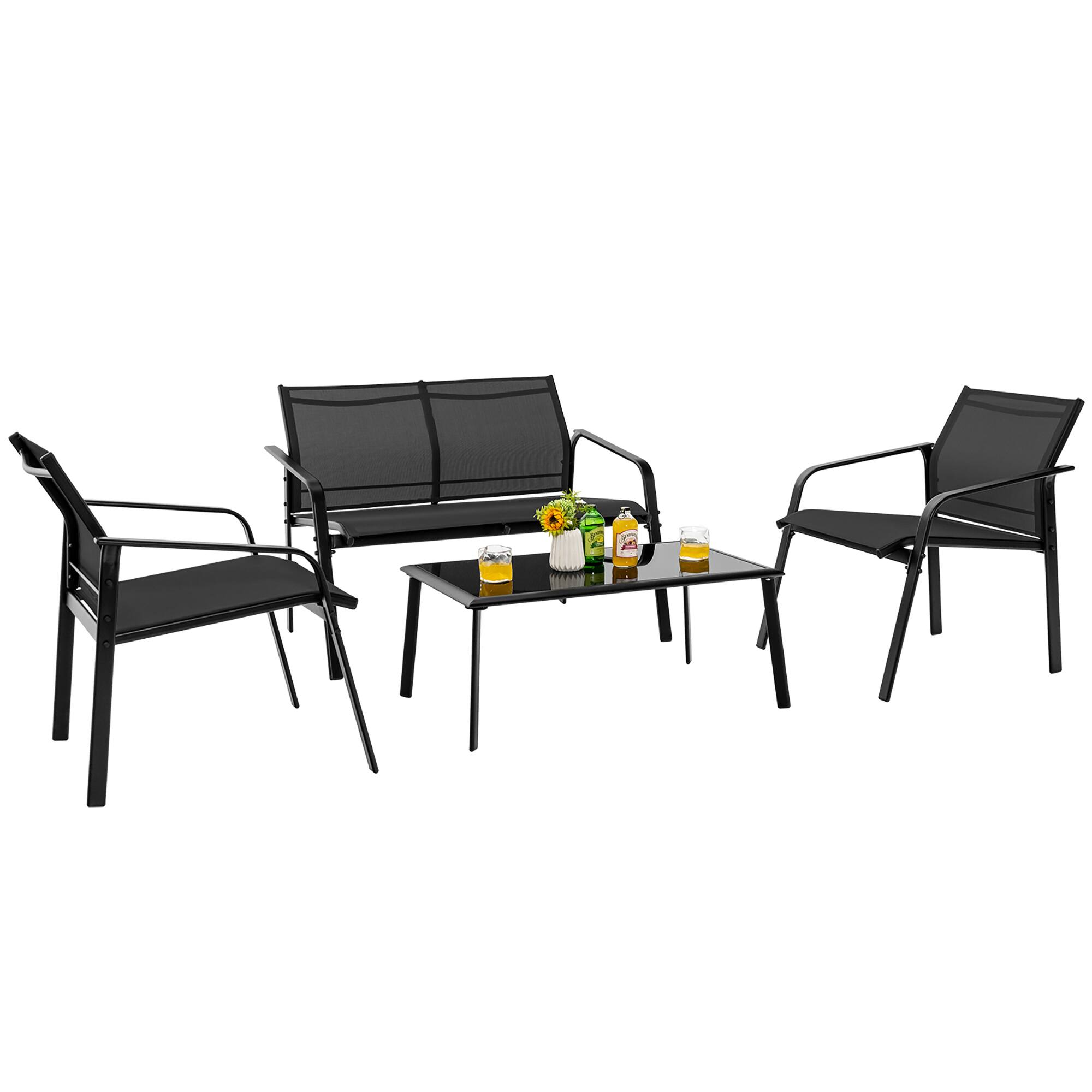 Alt View 1. Gymax - Gymax 4PCS Patio Conversation Futniture Set w/ Fabric and Anti-Rust Steel Frame Black - Black.