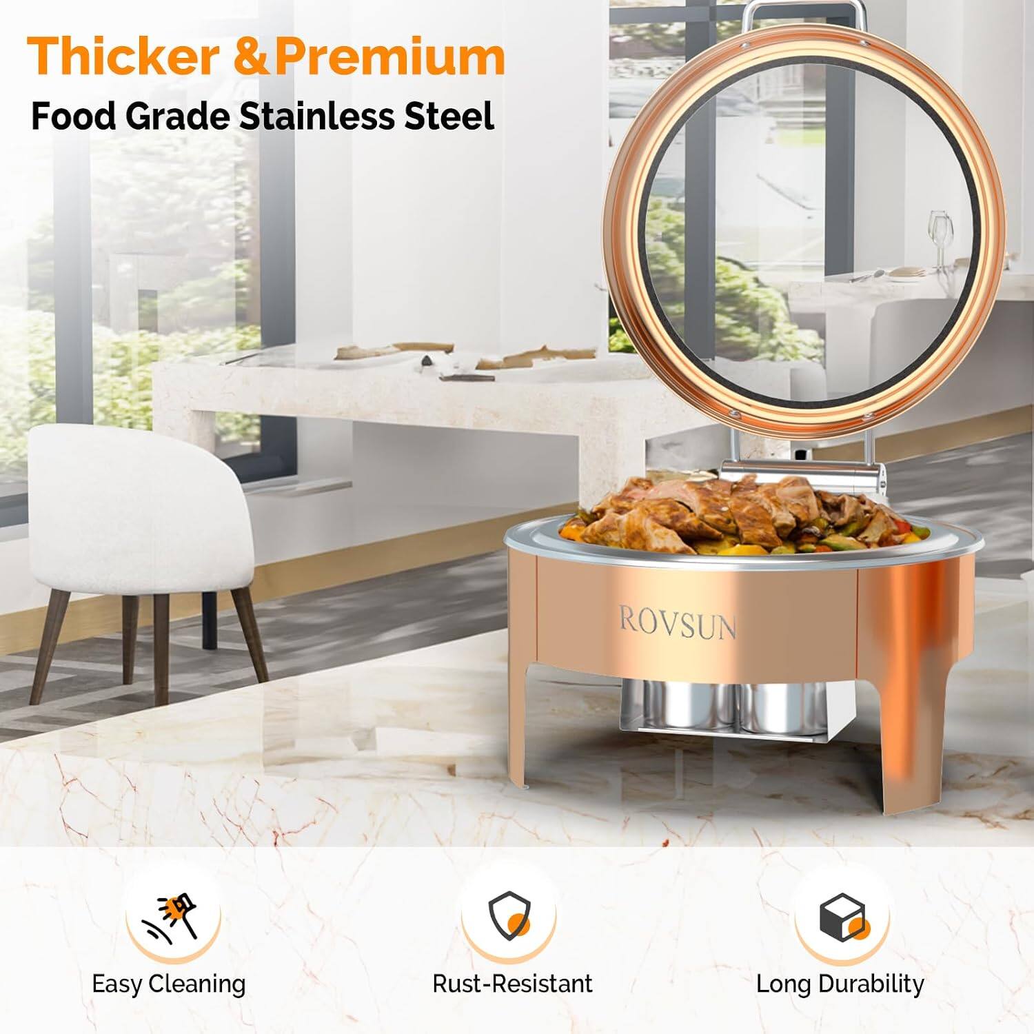 Thicker & Premium Food Grade Stainless Steel

ROVSUN

Easy Cleaning
Rust-Resistant
Long Durability