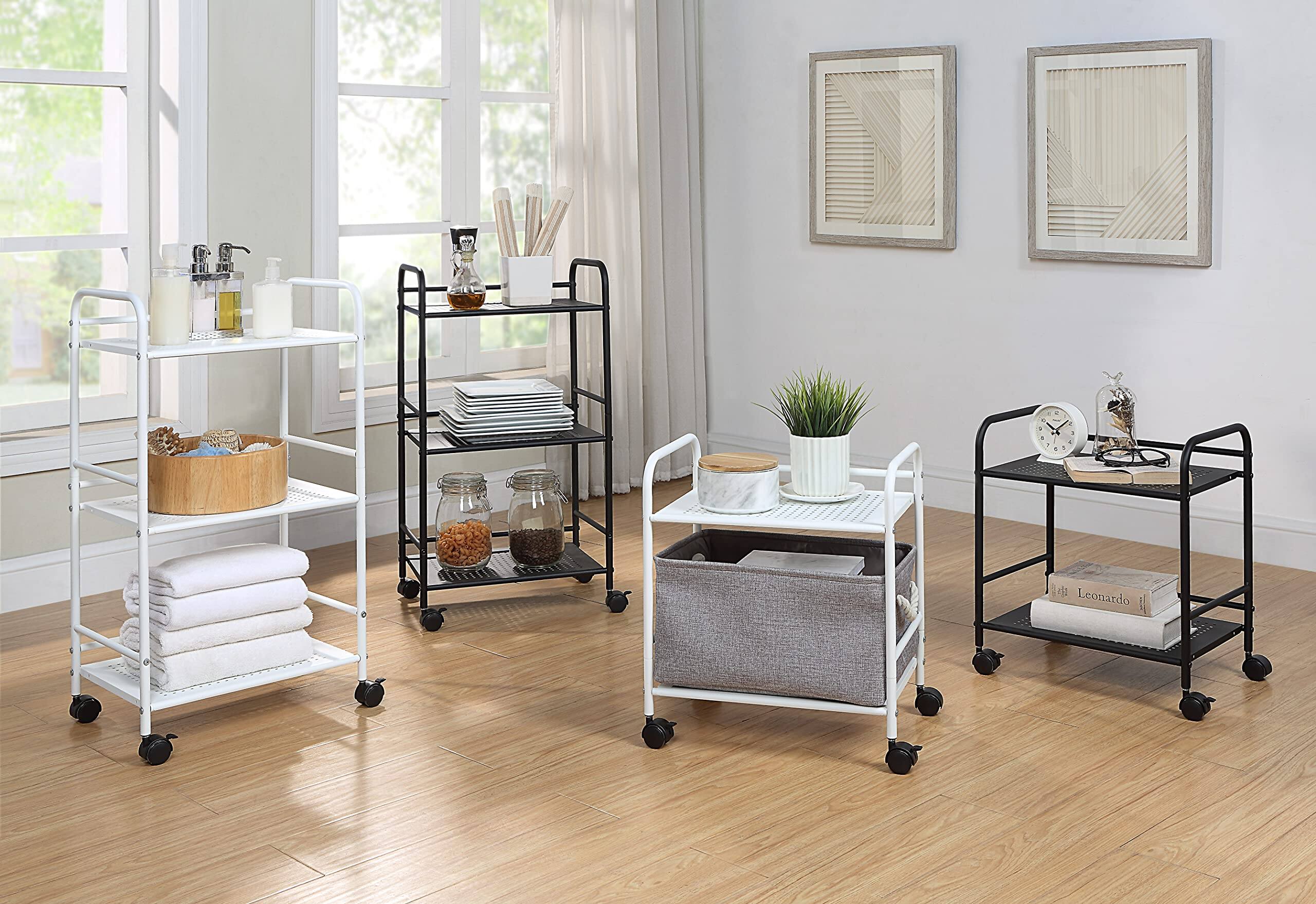 Alt View 5. Dazzling Pops - SunnyPoint 3-Tier Rolling Utility Cart Metal Storage Organizer with Wheels, Mobile Kitchen Cart, Office ... - Wht.