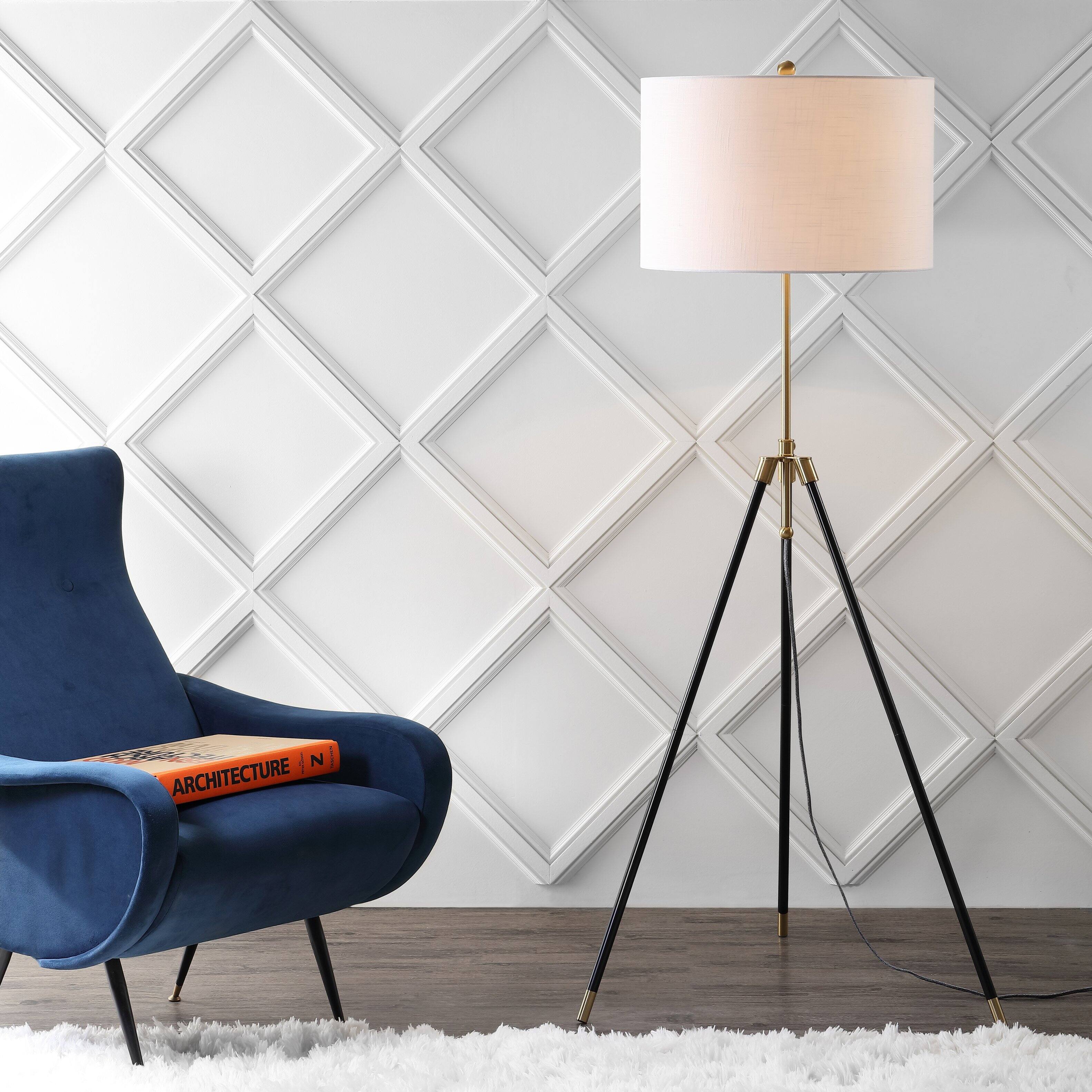 Alt View 1. Jonathan Y - Lucius 67" Adjustable Metal LED Floor Lamp, Black/Brass - Black/ Brass Gold.
