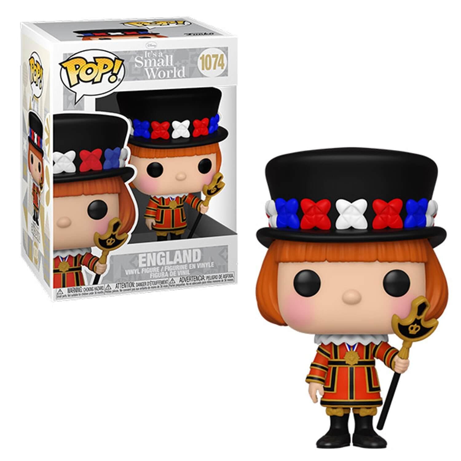 Sure, here is the corrected and grouped text:

---

**POP! It's a Small World**

**1074**

**ENGLAND**

**VINYL FIGURE / FIGURINE EN VINYLE / FIGURA DE VINIL / FIGURA DE VINIL**

**WARNING: CHOKING HAZARD - SMALL PARTS. NOT FOR CHILDREN UNDER 3 YEARS.**

**ATTENTION: RISQUE DE SOUFFOCATION - PETITS OBJETS. NE PAS LAISSER JEU À DES ENFANTS DE MOINS DE 3 ANS.**

**ADVERTENCIA: PELIGRO DE ASFIXIA - PIEZAS PEQUEÑAS. NO ACONDICIONADO PARA NIÑOS MENORES DE 3 AÑOS.**

---

This text is taken from the packaging of the Funko Pop! vinyl figure.